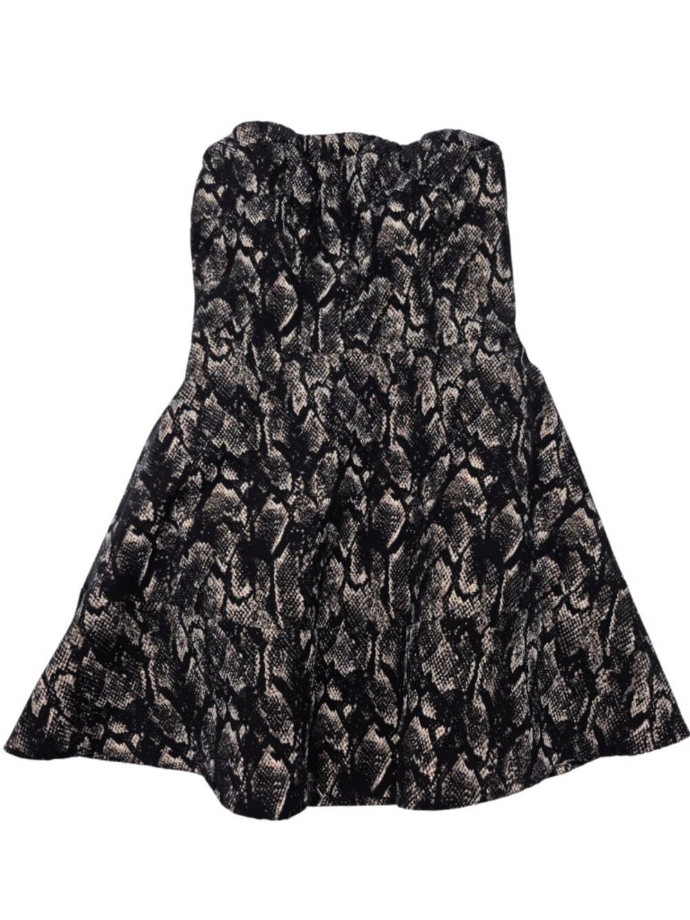 EXPRESS Strapless Flare Mini Dress Sz 10 Black with Gold Lined Zip Closure